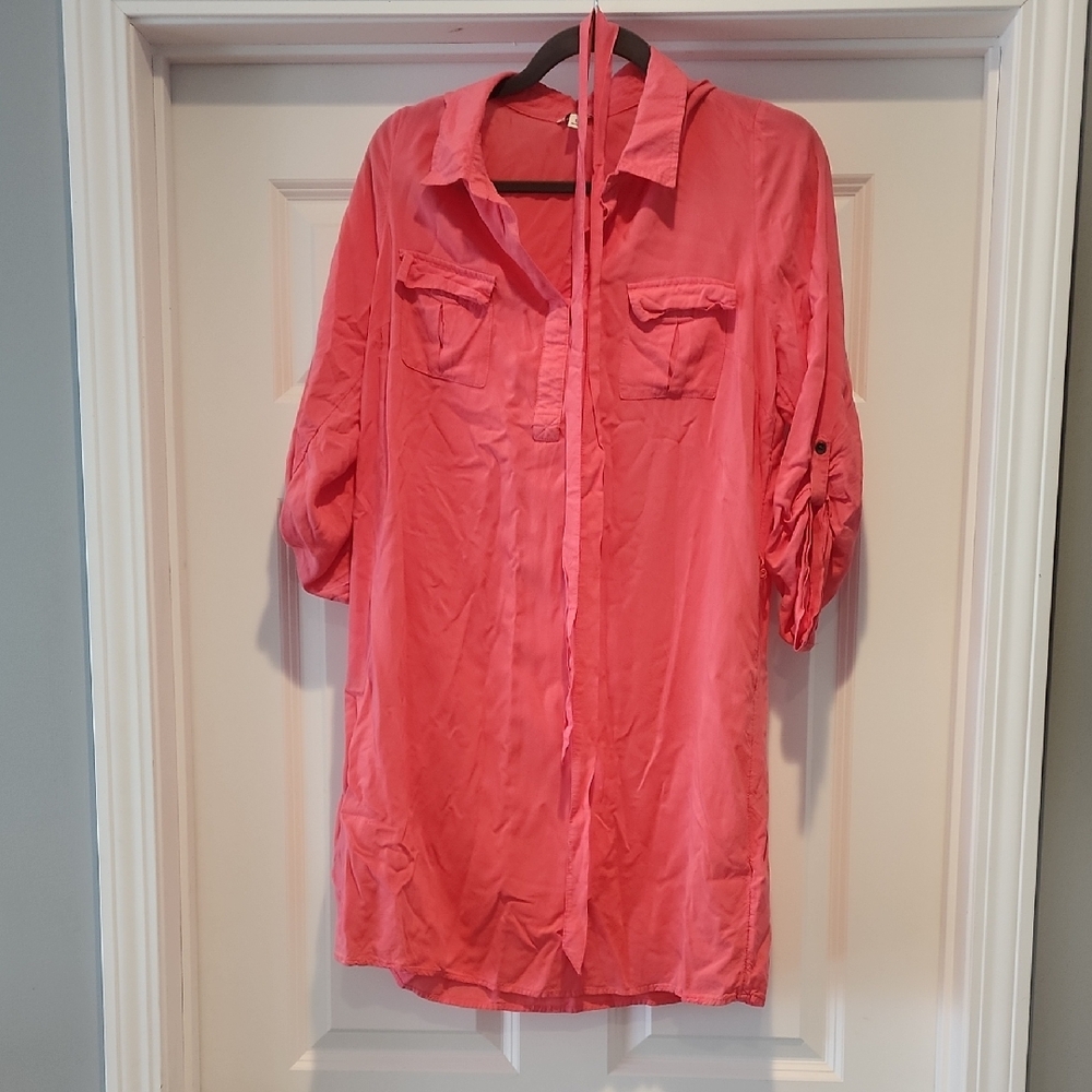 Sonoma Coral Light Button-Up Shirt Dress